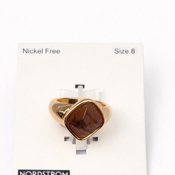 Nordstrom Jewelry - Nordstrom Gold Tone Ring Brown Gem Statement Cocktail Ring, Size 8, NWT
